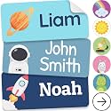 Personalized Name Labels for Kids (140 Labels) - Durable &amp; Waterproof Custom Name Stickers for Clothing Tags, School Supplies, Camp &amp; Daycare - Galaxy (1.2”x0.5”)