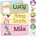 Personalized Name Labels for Kids (210 Labels) - Durable &amp; Waterproof Custom Name Stickers for Clothing Tags, School Supplies, Camp &amp; Daycare - Cozy Farm (1.2”x0.5”)