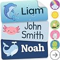 Personalized Name Labels for Kids (210 Labels) - Durable & Waterproof Custom Name Stickers for Clothing Tags, School Supplies, Camp & Daycare - Playful Sea (1.2”x0.5”)