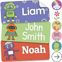 Personalized Name Labels for Kids (210 Labels) - Durable &amp; Waterproof Custom Name Stickers for Clothing Tags, School Supplies, Camp &amp; Daycare - Robots (1.2”x0.5”)
