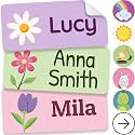 Personalized Name Labels for Kids (70 Labels) - Durable & Waterproof Custom Name Stickers for Clothing Tags, School Supplies, Camp & Daycare - Flowers (1.2”x0.5”)