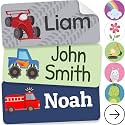 Personalized Name Labels for Kids (70 Labels) - Durable &amp; Waterproof Custom Name Stickers for Clothing Tags, School Supplies, Camp &amp; Daycare - Gears (1.2”x0.5”)