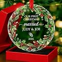 Personalized Our First Christmas Married Crystal Ornament - Xmas Tree Glass Ornaments, Marriage Couple Gift for Woman, Married Newlywed Keepsake Decor, Bridal Shower Wedding 1st Anniversary Bauble
