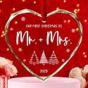 Personalized Our First Christmas As Mr Mrs Heart Crystal Ornament - Custom Names Newlywed Gift for Couple, First Year Glass Ornaments, Wedding Keepsake, New Beginnings Memories 1st Year Married Gifts