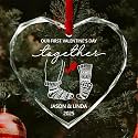 Personalized Our First Valentines Day Couple Glass Ornament - Customized Name Ornaments Romantic Gift for Couples, Anniversary Valentine Day Gifts for Women Men Her Him Girlfriend Boyfriend Newlyweds