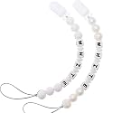 Personalized Pacifier Clip with Name, Customizable Pacifier Clip (2 Pack) (White+Pearl)
