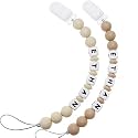 Personalized Pacifier Clip with Name, Customizable Pacifier Clip (2 Pack) (Khaki + Oatmeal)