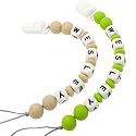 Personalized Pacifier Clip with Name, Customizable Pacifier Clip (2 Pack) (Khaki + Green)