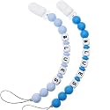 Personalized Pacifier Clip with Name, Customizable Pacifier Clip (2 Pack) (Baby Blue + Blue)