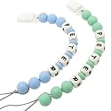 Personalized Pacifier Clip with Name, Customizable Pacifier Clip (2 Pack) (Baby Blue + Mint Green)