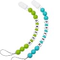 Personalized Pacifier Clip with Name, Customizable Pacifier Clip (2 Pack) (Green + Turquoise)