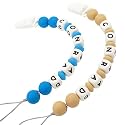 Personalized Pacifier Clip with Name, Customizable Pacifier Clip (2 Pack) (Blue + Oatmeal)
