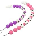 Personalized Pacifier Clip with Name, Customizable Pacifier Clip (2 Pack) (Pink+Purple)