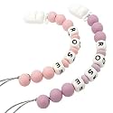 Personalized Pacifier Clip with Name, Customizable Pacifier Clip (2 Pack) (Light Pink + Lavender)