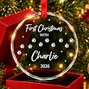 Personalized Pet's First Christmas Crystal Ornament - Dog Cat 1st Xmas, Puppy 1st Annual with Paw Ornament, Dogs Foot Print, Fur Mom, New Pet Owner, Dogs Lover Decorations Gifts