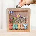 Personalized Piggy Bank, 6.7"x6.7" Wooden Money Banks for Kids, Custom Gifts for Boys and Girls, Personalized Piggy Bank for Girls