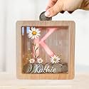 Personalized Piggy Bank, 6.7"x6.7" Wooden Money Banks for Kids, Custom Gifts for Boys and Girls, Personalized Piggy Bank for Girls (Initial DK56)