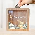 Personalized Piggy Bank, 6.7"x6.7" Wooden Money Banks for Kids, Custom Gifts for Boys and Girls, Personalized Piggy Bank for Girls
