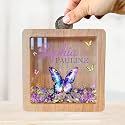 Personalized Piggy Bank, 6.7"x6.7" Wooden Money Banks for Kids, Custom Gifts for Boys and Girls, Personalized Piggy Bank for Girls