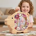 Personalized Piggy Bank, Wooden Money Banks for Kids, Custom Gifts for Boys and Girls, Personalized Piggy Bank for Girls