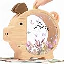 Personalized Piggy Bank, Wooden Money Banks for Kids, Custom Gifts for Boys and Girls, Personalized Piggy Bank for Girls (DK06 Wildflower)