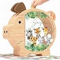 Personalized Piggy Bank, Wooden Money Banks for Kids, Custom Gifts for Boys and Girls, Personalized Piggy Bank for Girls (DK08 Safari)