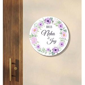 personalized round floral name plate for home entrance outdoor  custom family name board  wooden wall door name sign  name plate sign board for home amp office 30x30 cm