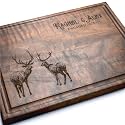 Personalized Rustic Elk Cutting Board, Custom Engraved with Names & Date, Walnut Artisan Handmade Wood Charcuterie, Anniversary, Housewarming, Engagement & Bridal Shower Gift for Couples & Family