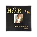 Personalized Wedding Photo Album, Holds 200 4" x 6" Photos, Engraved Couples Initials Leatherette Picture Album, Wedding Engagement Gift, Black Photo Album