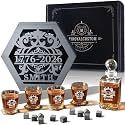 Personalized Whiskey Decanter and Glasses Set, 1776-2026 USA 250th Anniversary Decanter Set, Custom Name Year Whiskey Bottle Gift for Men, Father’s Day, Independence Day, Bourbon &amp; Scotch Gift Set