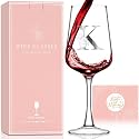 Personalized Gifts for Women Mom Friend Wife Her, Initial Wine Glasses Custom Gift, Happy Birthday Gifts for Women Mom Wife Best Friend Sister, 15.5Oz (K)