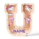 Personalized Wooden Letter Piggy Bank for Kids | Custom Name Alphabet Coin Bank A–Z | Money Saving Box for Boys and Girls | Birthday Gift for Children (U)