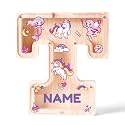 Personalized Wooden Letter Piggy Bank for Kids | Custom Name Alphabet Coin Bank A–Z | Money Saving Box for Boys and Girls | Birthday Gift for Children (T)