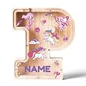 Personalized Wooden Letter Piggy Bank for Kids | Custom Name Alphabet Coin Bank A–Z | Money Saving Box for Boys and Girls | Birthday Gift for Children (P)