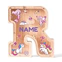 Personalized Wooden Letter Piggy Bank for Kids | Custom Name Alphabet Coin Bank A–Z | Money Saving Box for Boys and Girls | Birthday Gift for Children (R)