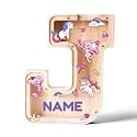 Personalized Wooden Letter Piggy Bank for Kids | Custom Name Alphabet Coin Bank A–Z | Money Saving Box for Boys and Girls | Birthday Gift for Children (J)