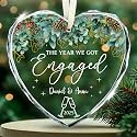 Personalized The Year We Got Engaged Heart Glass Ornament – Custom Name &amp; Year Christmas Keepsake with Pinecone and Eucalyptus Design – Romantic Engagement Gift Ornament for Couples and Holiday Decor