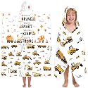 Peryiter 2 Pcs Construction Truck Hooded Bath Towel Cute Excavator Bulldozer Print Microfiber Absorbent Hooded Wrap Towel Quick Dry Soft Toddler Beach Pool Shower Blanket, 58 x 28 Inches