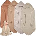 Peryiter 4 Pcs Muslin Hooded Baby Towels,Brown Series