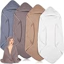 Peryiter 4 Pcs Muslin Hooded Baby Towels,White,Coffee,Blue
