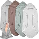 Peryiter 4 Pcs Muslin Hooded Baby Towels,White, Gray, Green, Brown