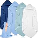 Peryiter 4 Pcs Muslin Hooded Baby Towels,Blue Series