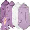 Peryiter 4 Pcs Muslin Hooded Baby Towels,Purple White