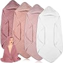 Peryiter 4 Pcs Muslin Hooded Baby Towels,Light Pink