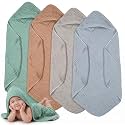 Peryiter 4 Pcs Muslin Hooded Baby Towels,Green, Gray, Rust, Blue