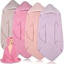 Peryiter 4 Pcs Muslin Hooded Baby Towels,Pink Series