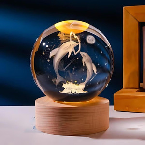 pesca 3d galaxy crystal ball night light - dolphin lamp usb powered led night lamp 6 cm warm white