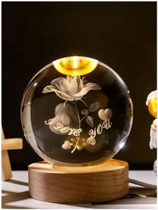 pesca 3d love rose crystal ball lamp24 inch glass ball with led wood base night lamp 6 cm love