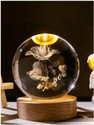 PESCA 3D Love Rose Crystal Ball Lamp,2.4 inch Glass Ball with Led Wood Base Night Lamp (6 cm, LOVE)