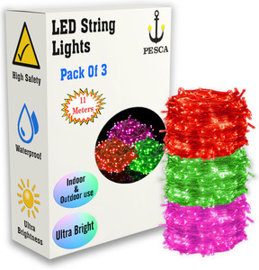 pesca 40 leds 11 m red green pink steady string rice lights pack of 3